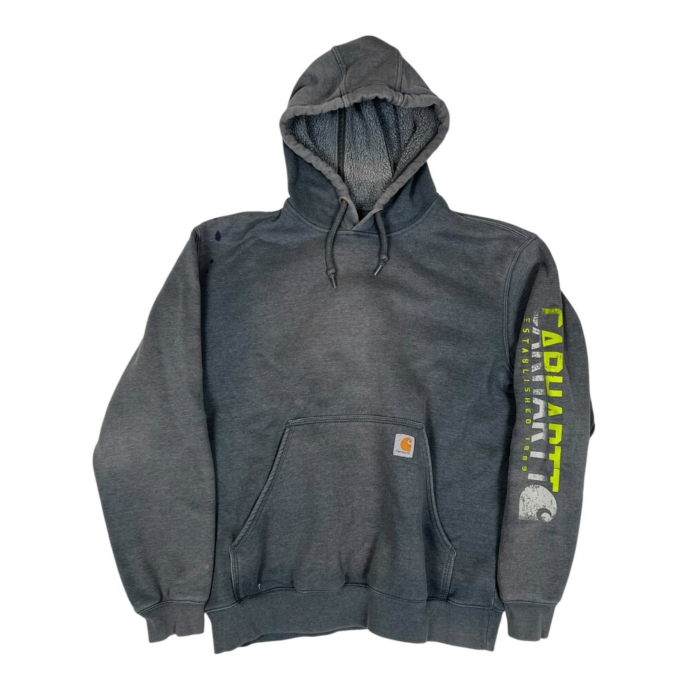 Carhartt Hoodie Sweatshirt Mens Large Gray Sun Faded Stain Distressed K288